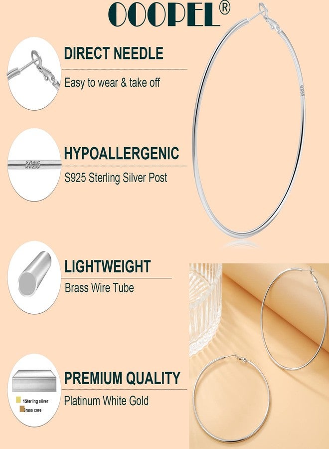 OOOPEL 2mm Sterling Silver Hoop Earrings For Women Large Silver Hoops Hypoallergenic Thin Big Silver Earrings For Women - Image 3